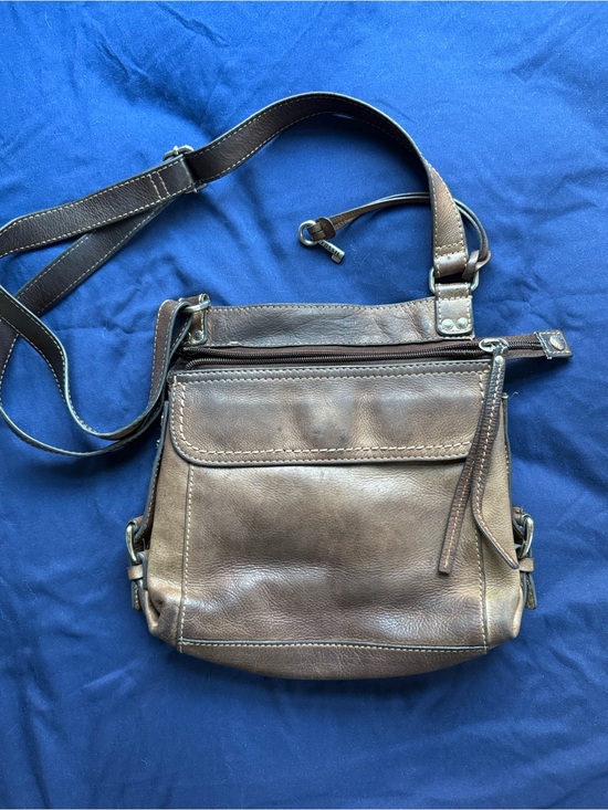 Fossil Handbags - Fossil Brown Leather Crossbody Bag Multi Pocket Buckle Sides Key Charm